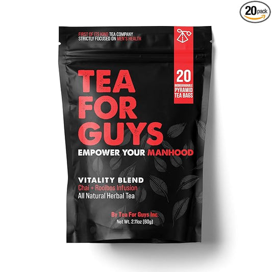 Tea For Guys: Vitality Blend – Natural Support for Testosterone, Libido, Prostate and Male Fertility | Herbal Tea for Energy & Wellness – 20 Biodegradable Tea Bags
