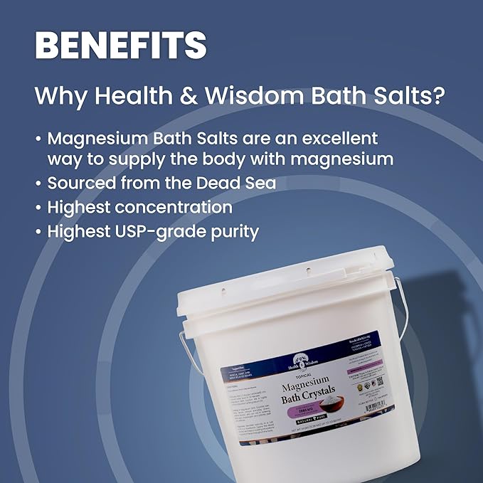 Health and Wisdom Magnesium Bath Salt - Magnesium Chloride Flakes for Bath Soak, 4X Epsom Salt Concentration, Unscented Formula, Dead Sea Sourced, Zero Additives - 224oz