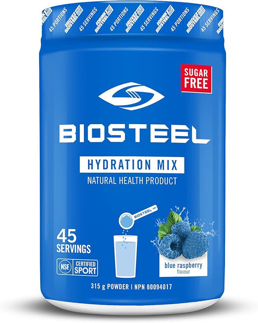 BioSteel Zero Sugar Hydration Mix, Great Tasting Hydration with 5 Essential Electrolytes, Blue Raspberry, 45 Servings per Tub