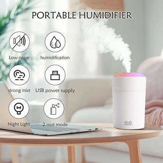 220ML Humidifiers For Bedroom, Portable Humidifier With LED Colorful Gradient Light,Cotton Stick And USB Data Cable. Humidifier Large Room For Travel, Office, Bedroom, Baby Room, Plants, Home(white)