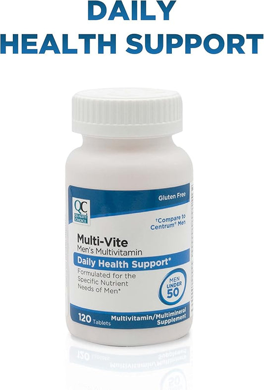 Quality Choice Mens Multi-Vite, Multivitamin Tablets for Daily Health Support Formulated for Men Under 50 in 120 Count Bottles