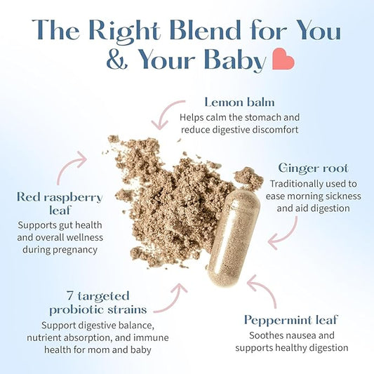 lovebug PROBIOTICS FSA HSA Prenatal Probiotic 20 Billion CFU Tummy Soothe Blend with Peppermint,Ginger Root,Red Raspberry Leaf & Lemon Balm 60 Count