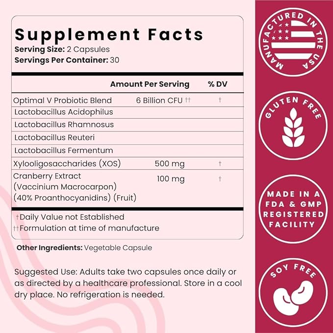 Optimal Prime Vaginal Probiotics for Women with Prebiotics, Cranberry Extract, and a Lactobacillus Probiotic Blend, Supports Healthy Vaginal Flora, Odor Control, pH Balance, 60 Capsules (Pack of 3)