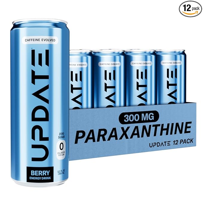 Drink Update Energy Drink with Paraxanthine - Jitter Free, Crash Free, No Overstimulation, No Withdrawal - Caffeine and Sugar Free (Berry, 12 Pack)