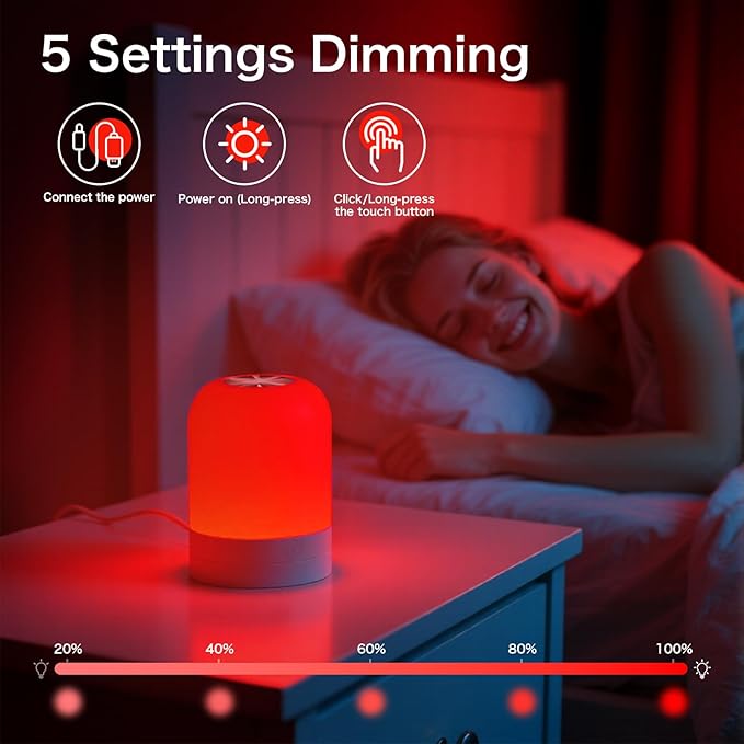 Red Light for Sleep 670nm Sleep Aid Lamp Blue Light Blocking Dimmable for Stress Relief Relaxation Travel Meditation and Yoga