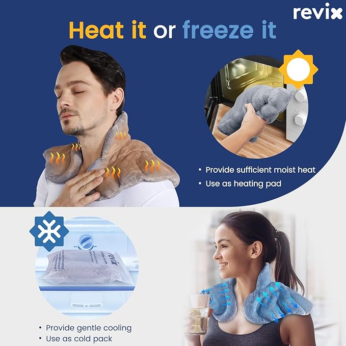 REVIX Microwave Heating Pad for Neck and Shoulders Lower Back, Warm Compress Heated Back Wrap with Weighted Plush, Hot Eye Mask, Set of 3
