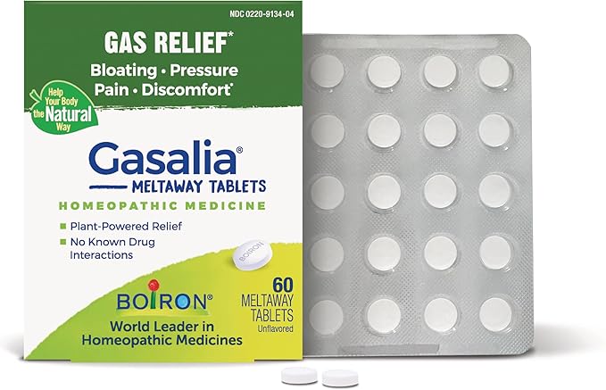 Boiron Gasalia Tablets for Relief from Gas Pressure, Abdominal Pain, Bloating, and Discomfort - 60 Count