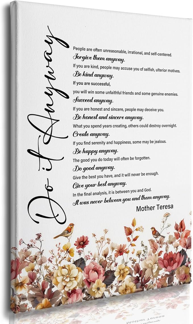 Nitelat Inspirational Motivational Fall Wall Decor - Mother Do It Anyway Teresa Quotes Inspirational Canvas Wall Art, Motivational Wildflower Fall Canvas Pictures Decor,11x15 Inch