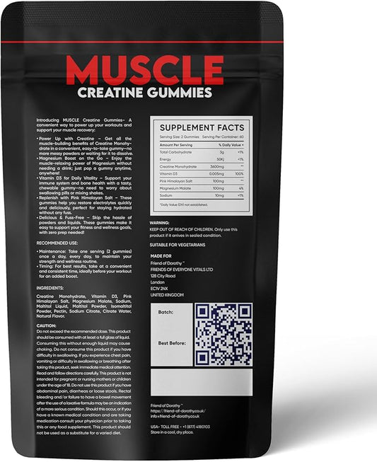 Creatine Gummies - Sugar Free - Chewable Creatine Monohydrate with Electrolytes, Magnesium & Vitamin D3 - Hydration & Recovery Support Gym & Workout Supplement - 60 Gummies