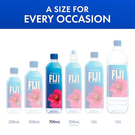 FIJI Natural Artesian Bottled Water 700mL / 23.7 Fl Ounce (Pack of 12) - 100% Natural Electrolytes