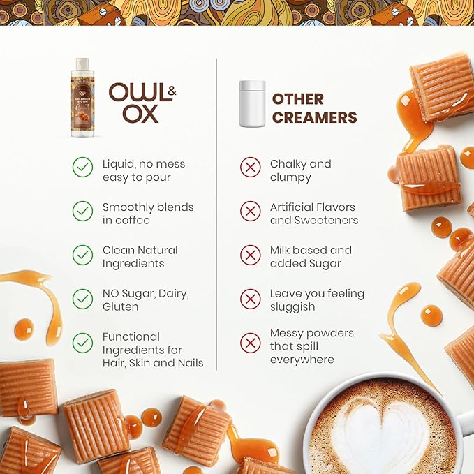 Collagen Coffee Creamer by Owl & Ox – Biotin-Infused for Healthy Hair, Skin & Nails | Keto, Dairy-Free, Sugar-Free, Gluten-Free | Liquid Salted Caramel | 30 Servings