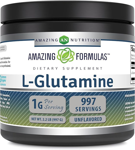 Amazing Formulas L-Glutamine Powder | Amino Acid Supplement | Non-GMO | Gluten Free | Made in USA (Unflavored | 2.2 Lb)
