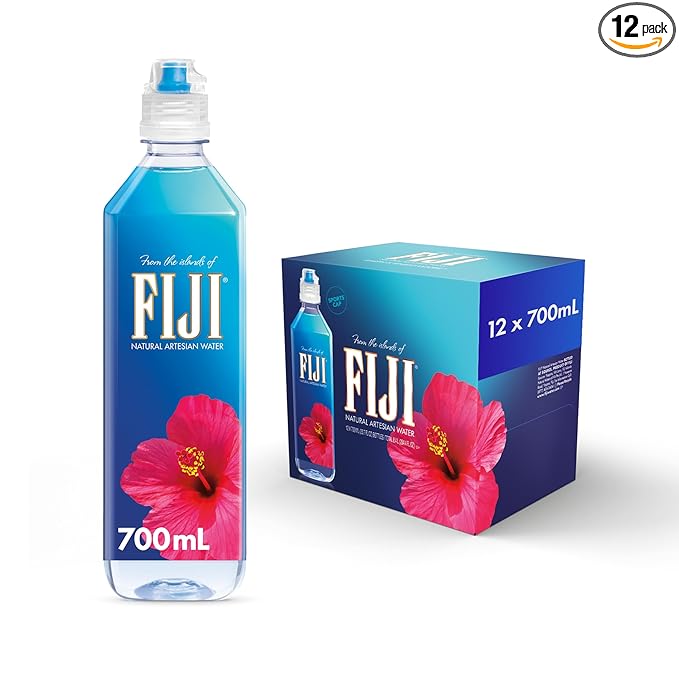 FIJI Natural Artesian Bottled Water 700mL / 23.7 Fl Ounce (Pack of 12) - Sports Cap - 100% Natural Electrolytes