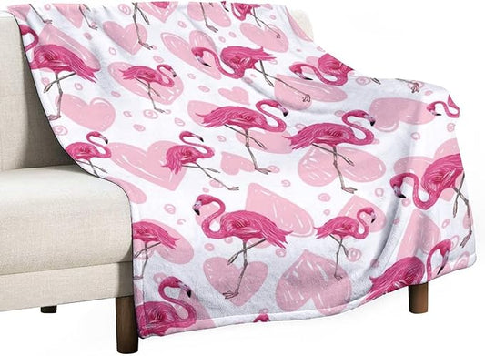Flamingo Blanket Gifts - 60 x 80 Inches Cute Flamingo Throw for Women - Light Pink Flurry Soft Plush Blankets for Living Room