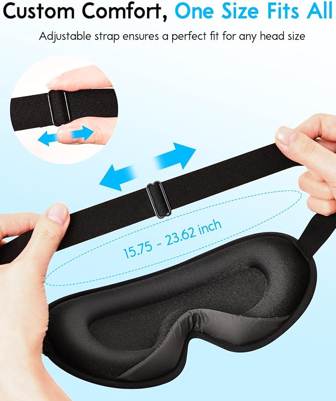 Arboleaf Sleep Mask, Sleep Eye Mask, Comfort Sleeping Mask, Adjustable Fit Sleep Masks for Women, Contoured for Zero Pressure, Sleep Eye Mask for Deep Sleep, Travel Bliss, and Serene Naps, Black