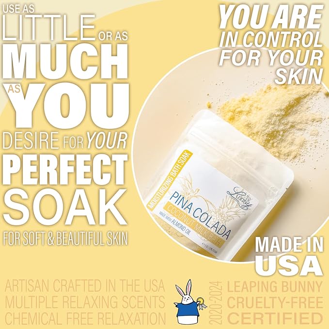 Vegan Milk Bath Soak Made with Coconut Milk Powder & Sweet Almond Oil Which Creates A Bath Bomb Dust Soothing Fizz, 8oz (Pina Colada)