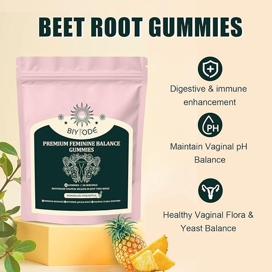 Feminine Balance Gummies, Premium Balance Supplement for Women PH Health, Immune Support, Vegan, Gluten-Free, Hawaiian Pineapple 60 Gummies 30 Servings