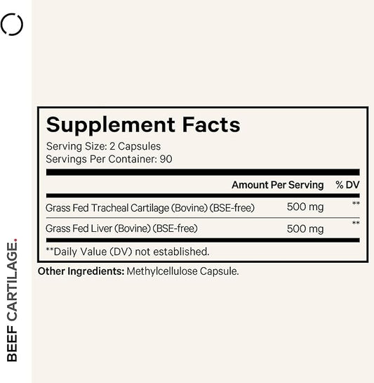 Codeage Grass Fed Beef Cartilage Supplement - Freeze Dried, Non-Defatted, Desiccated Beef Tracheal Bovine Cartilage & Liver Pills – Pasture Raised Argentina Beef Vitamins - Non-GMO -180 Capsules