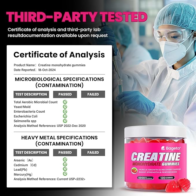 Creatine Monohydrate Gummies 5g for Men Women,Sugar Free Chewables Creatine Pre-Workout for Muscle Strength, Strawberry and Watermelon Flavor, 120 Count