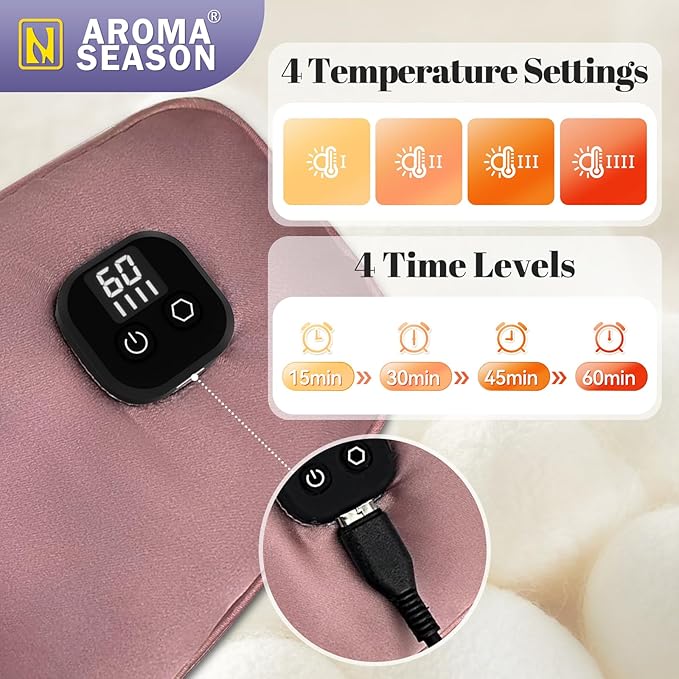 Aroma Season Silk Heated Eye Mask Cordless, 1500mAh Warm Eye Compress for Dry Eyes, Blepharitis, 4 Time Levels and 4 Temperature Settings, Washable (Mauve Pink)