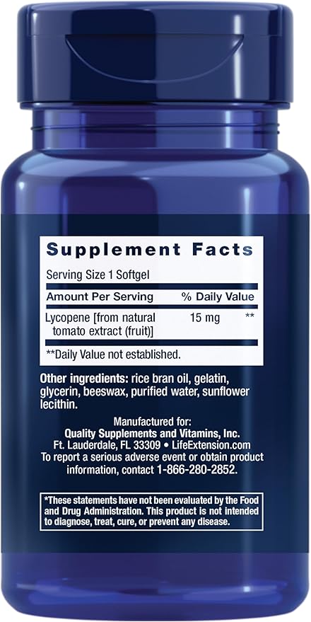 Life Extension Mega Lycopene, Prostate Health, arterial Health, antioxidant Defense, Gluten-Free, Non-GMO, 90 softgels