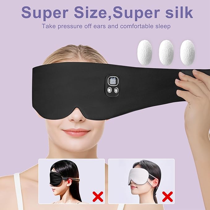 WellYoo100% Mulberry Silk Heated Eye Mask, Cordless Heated Eye Mask for Dry Eye, 4 Time Levels and 4 Temperature Settings, Visualized LED Screen, 1500mAh, Total Light Blocking