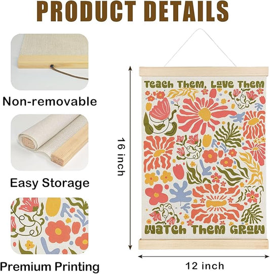 Nrleey Inspirational Floral Classroom Decor - Boho Floral Teacher Poster Hanger Frame, Inspirational Classroom Wall Decor, Teacher Office Decor, 12x16 Inch