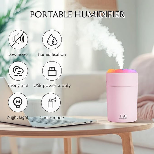 220ML Humidifiers For Bedroom, Portable Humidifier With LED Colorful Gradient Light,Cotton Stick And USB Data Cable. Humidifier Large Room For Travel, Office, Bedroom, Baby Room, Plants, Home(pink)