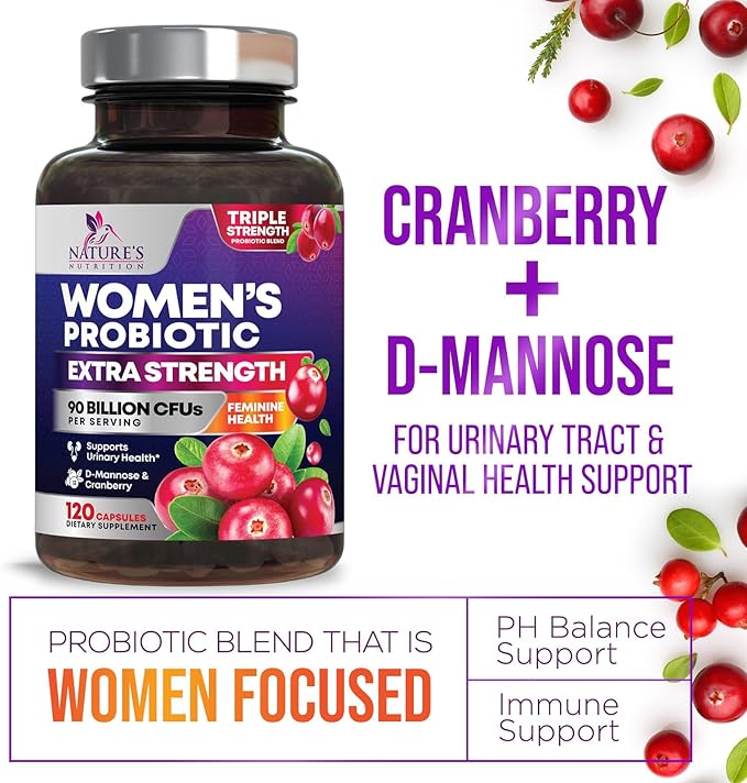 Probiotics for Women - 90 Billion CFU 16 Probiotic Strains with Cranberry, Vaginal Probiotics with Prebiotics PH, Digestive, UT, Immune, & Feminine Health Support, Pro Biotics for Women, 120 Capsules