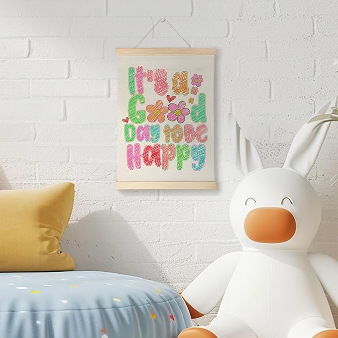 Nrleey Boho Inspirational Mental Health Wall Decor with Wooden Poster Hanger - Therapy Office Decor, It's a Good Day to Be Happy Wall Art Posters for School Counselor Office, 12x16 Inch