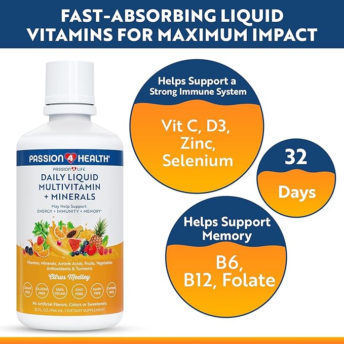 Mega Liquid Multivitamins, Trace Minerals, Amino Acids, Turmeric for Adults, Men, Women, Teens, Kids, Non-GMO, No Soy, No Dairy