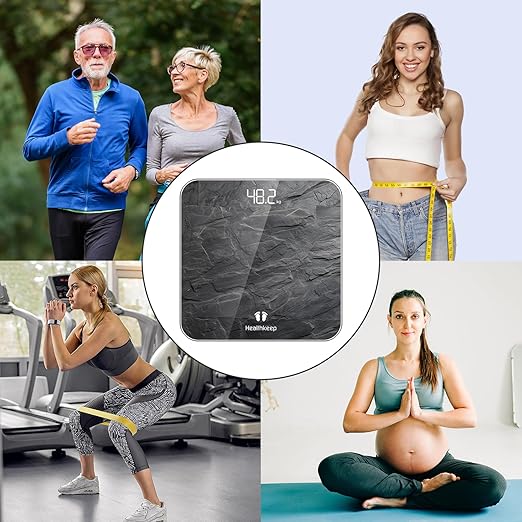 Digital Bathroom Scale, High Precision, with Step-On Technology, LED Display, Slim Design, Max. 180 kg/400 lb, Marbled Gray