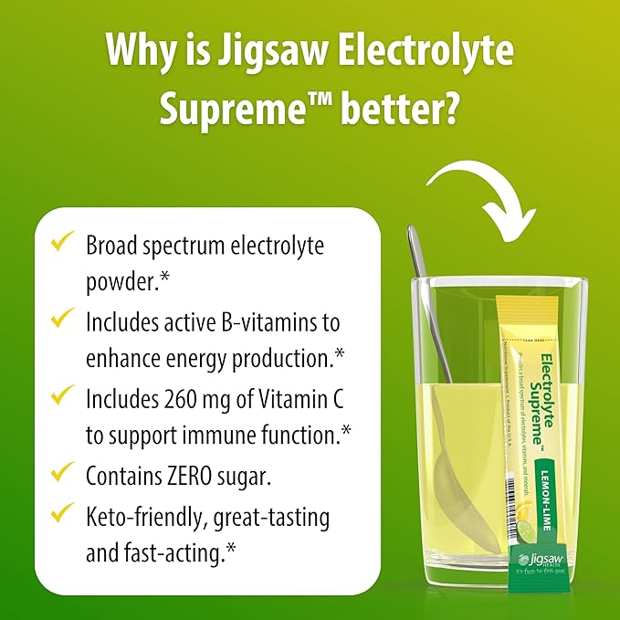 Jigsaw Health Electrolyte Supreme | Broad Spectrum of Electrolytes + Trace Minerals | Lemon-Lime Flavor | 60 Servings (Packets)