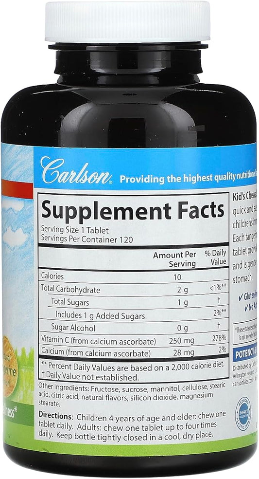 Carlson Labs Carlson For Kids Chewable Vitamin C, 250mg, 120 Tablets