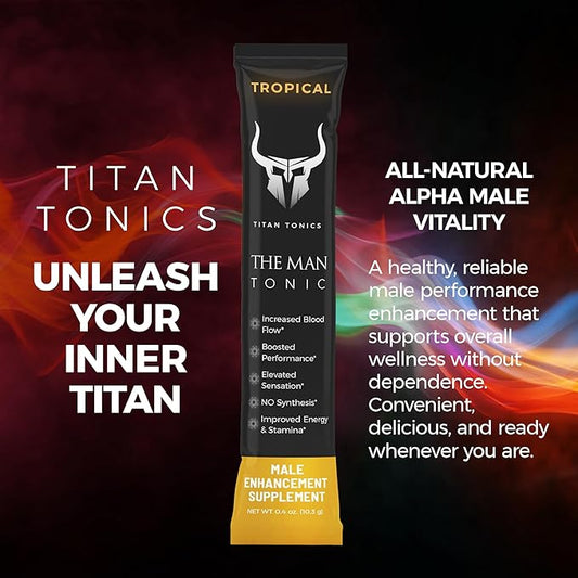 Male Enhancing Supplement Powder – Testosterone Supplement for Men with Tongkat Ali, Maca Root, Horny Goat Weed Powder, Beet Root & L-Citrulline – Nitric Oxide Enhancer (12 Stick Packs) - Tropical