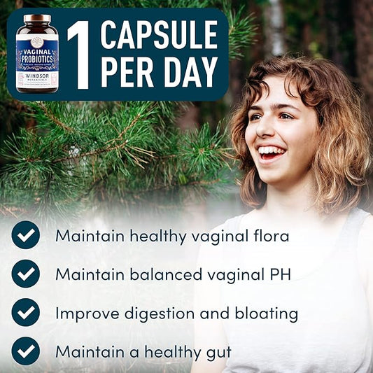 Vaginal Probiotics for Women - 19Bil CFU, Once Daily Lactobacillus Salivarius Probiotic for PH Balance, Digestive, Gut Health - Feminine Balance Complex for Women BV Support Supplements - 30 Capsules