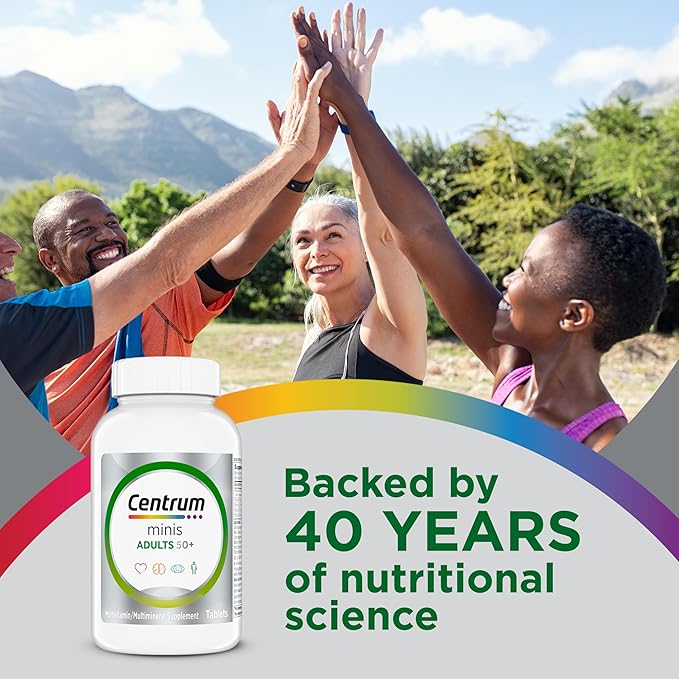 Centrum Minis Silver Multivitamin Tablet for Adults 50 Plus, Multimineral Supplement, Vitamin D3, B-Vitamins, Gluten Free, Non-GMO Ingredients, Supports Memory and Cognition in Older Adults - 320 Ct