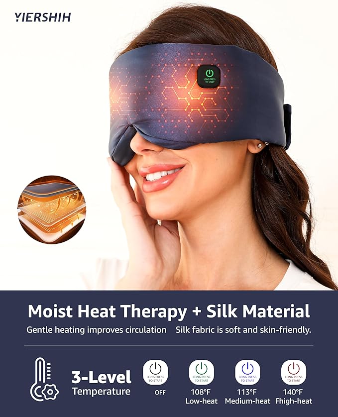 Silk Cordless Heated Eye Mask, Compress Heating Pad for Dry Eye Stye Eye Strain, Soothing and Relaxing Warm Compress for Sleep and Tension Relief