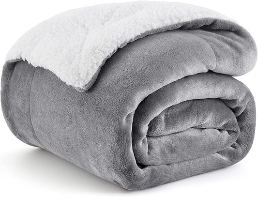 Bedsure GentleSoft Sherpa Fleece Throw Blanket for Couch - Thick and Warm Blanket for Winter, Soft Fuzzy Plush Throw Gift for Women, Grey, 50x60 Inches