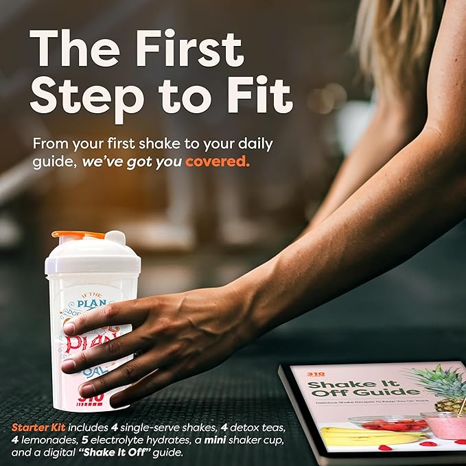 310 Nutrition Starter Kit – 10-Piece Bundle with All-In-One Meal Replacement Shakes, Hydrate Electrolyte Drink Mixes, Lemonade Water Enhancers, Herbal Detox Teas, Shaker Cup & Digital Guide – Variety Pack