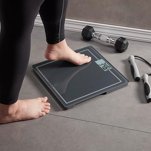 Taylor Digital Scale with Built-in Folding Handle, The Ultimate On-The-Go Portable Bathroom Scale for Body Weight, Convenient and Space-Saving Minimalist Scale, 440 lb Capacity, Steel Blue