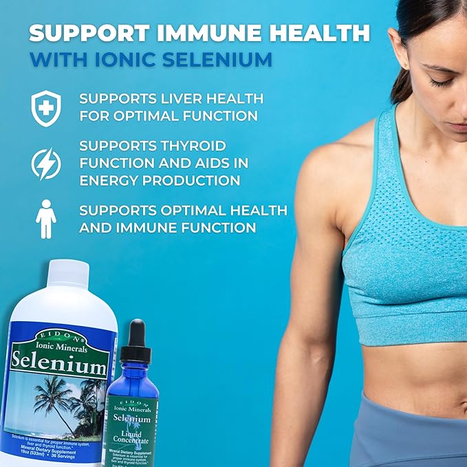Eidon Ionic Minerals Liquid Selenium, Selenium Drops, Sodium Selenate Supplement, Support Liver Health and Thyroid Function, Immune System Support, 2 oz