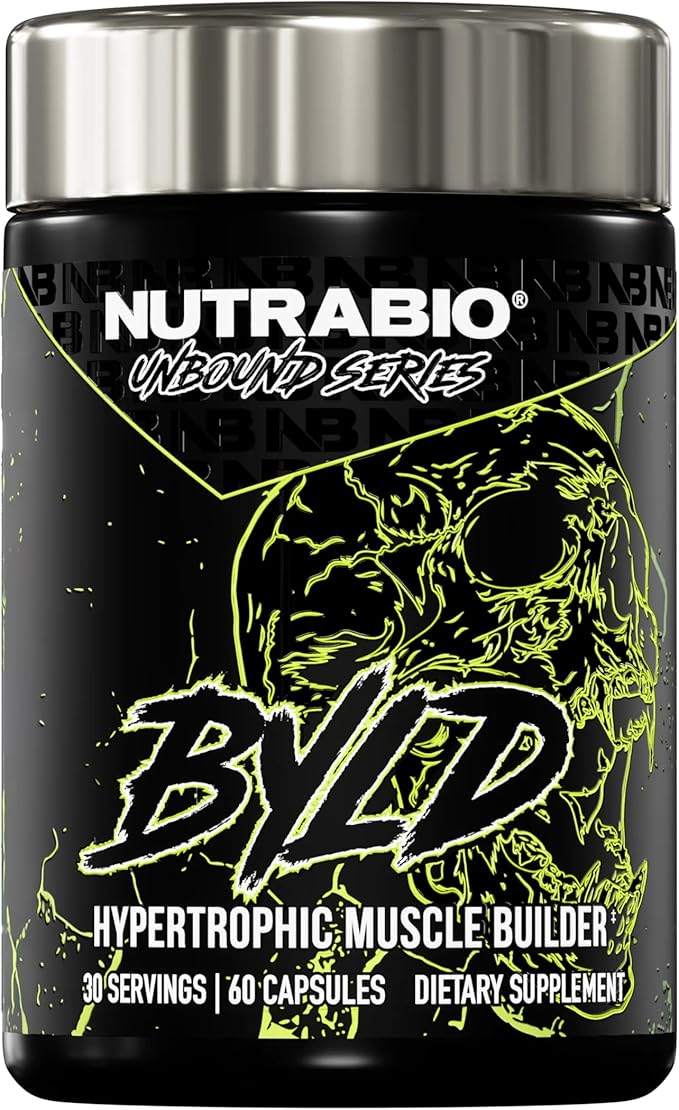 NutraBio Unbound BYLD - Natural Muscle Builder for Men, Support Muscle Growth, Recovery, and Strength - 30 Servings - 60 Capsules