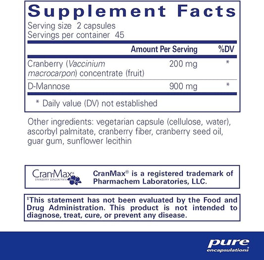 Pure Encapsulations Cranberry D-Mannose - Supports Urinary Tract Health* - with Cranberry Fruit Solids - Vegan & Non-GMO Dietary Supplement - 90 Capsules
