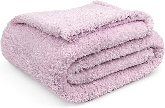 PAVILIA Sherpa Bed Blanket Queen Size, Light Purple Lavender Plush Soft Cozy Blanket for Bed, Fluffy Lightweight Microfiber, Fuzzy All Season Blanket, 90x90 Queen