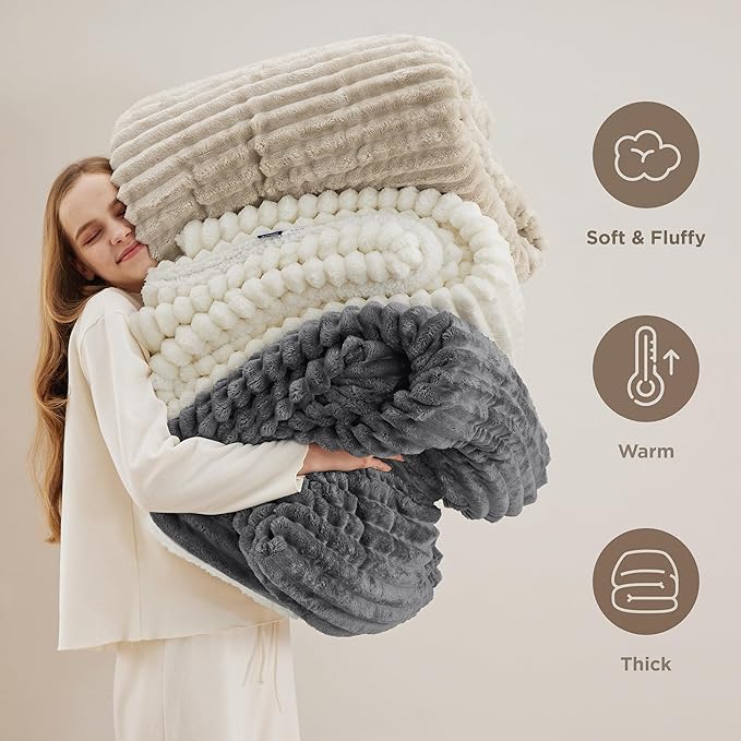 Bedsure Sherpa Blanket Queen Size for Bed - Super Soft, Cozy Fleece Thick Warm Blanket for Winter, GentleSoft Home Room Decor, Sky Blue, 90x90 Inches