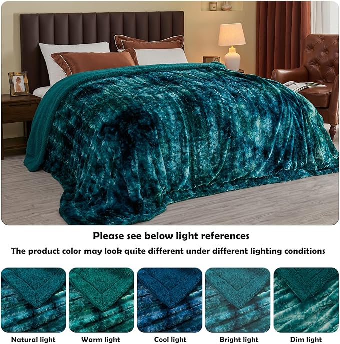 NEWCOSPLAY Super Soft Faux Fur Throw Blanket for Couch Tie-dye Dark Teal Sherpa Fuzzy Plush Warm Blanket for Sofa Bed (Tie-dye Dark Teal, Throw(40"x50"))