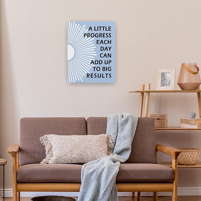 Pugwak Positive Affirmations Wall Decor Canvas Prints - Motivational Framed Canvas Sun Inspirational Blue Wall Art Painting Artwork for Therapy Office Nursery Bedroom Decor Prints 11×14 Inch