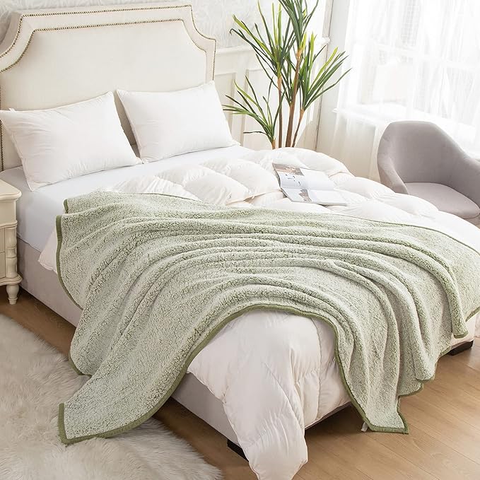 EMME Fuzzy Blanket Soft Fleece Throw Blankets for Women, Fluffy Sherpa Throws(Plush Sage,108"x90")