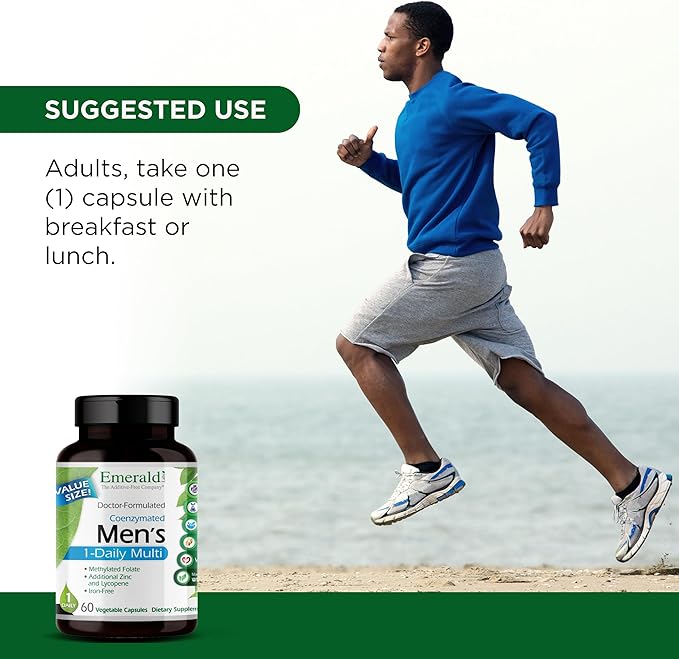 EMERALD LABS Men's 1 Daily Multi - Additive-Free Men's Multivitamin - Includes Lycopene, Zinc, Vitamin D3, & More - Supports Bones, Prostate & Vision* - 60 Vegetable Capsules
